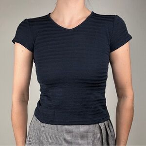 Giorgio Armani Striped Wool Cropped V-Neck Tee